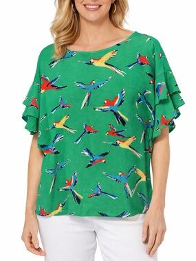 Ruby Rd Parrot Print Flutter Sleeve Top